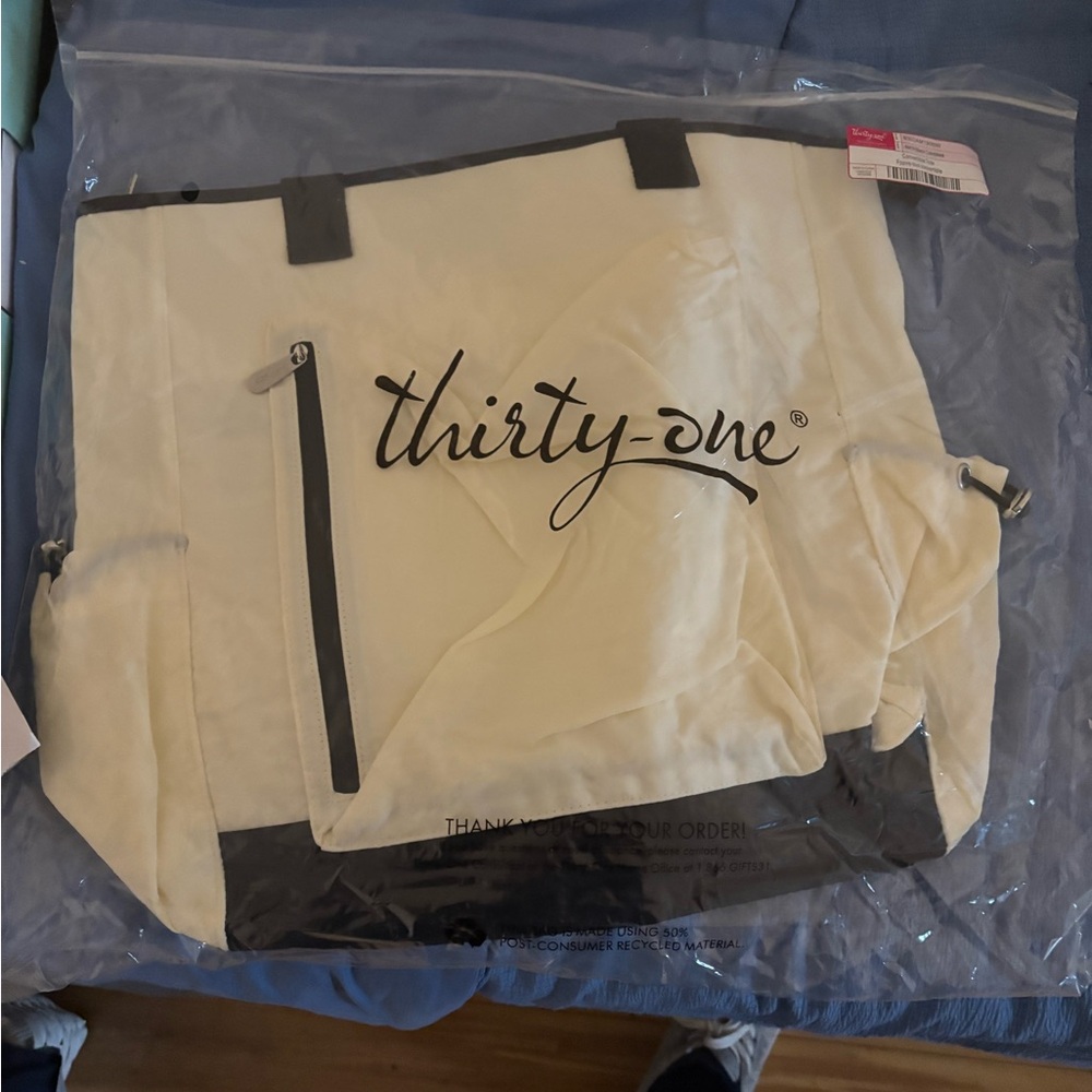 Thirty-One Cream and Gray Tote Bag